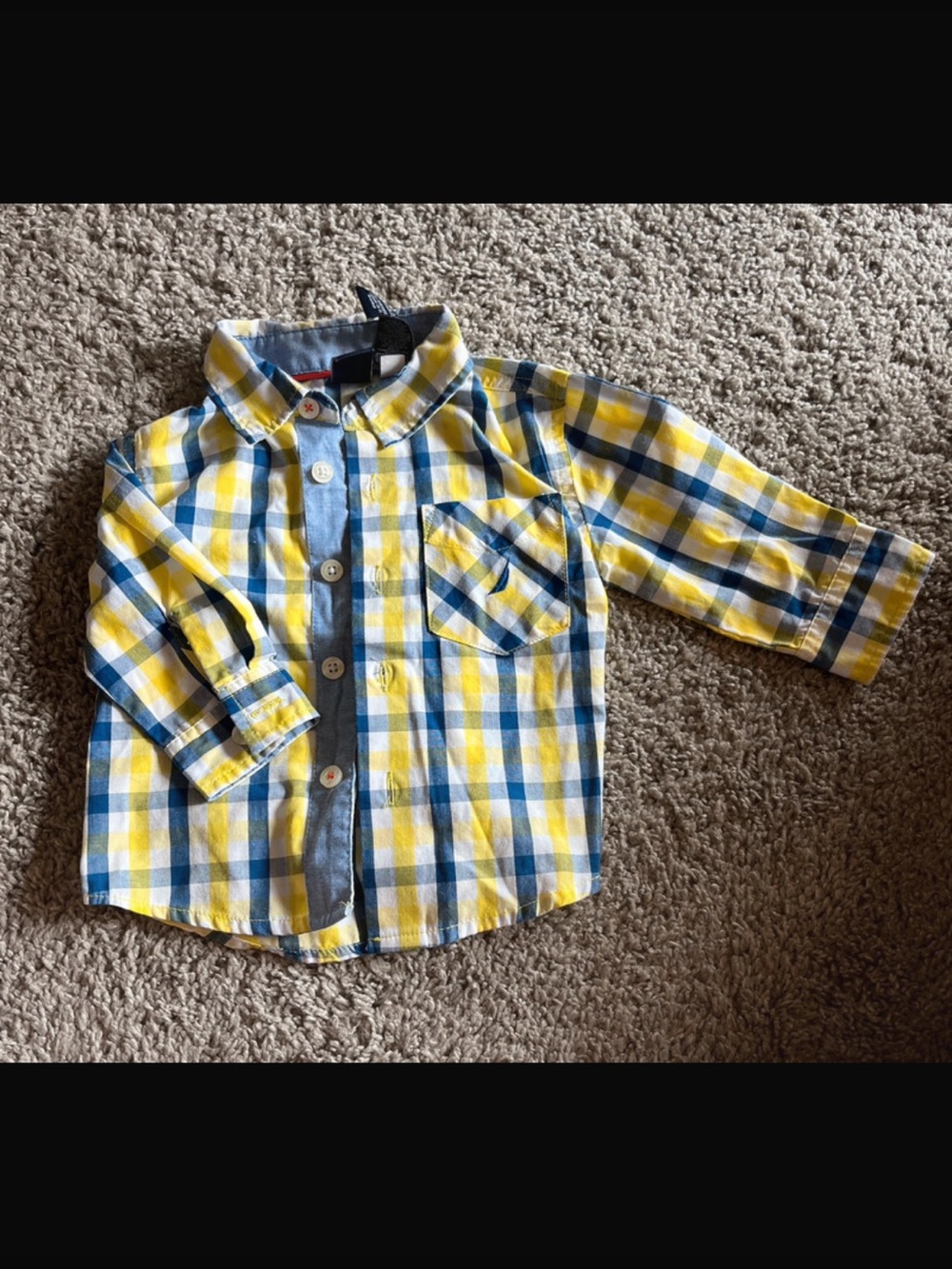 Baby boys Nautica yellow blue plaid button down up shirt preppy sailing 3M